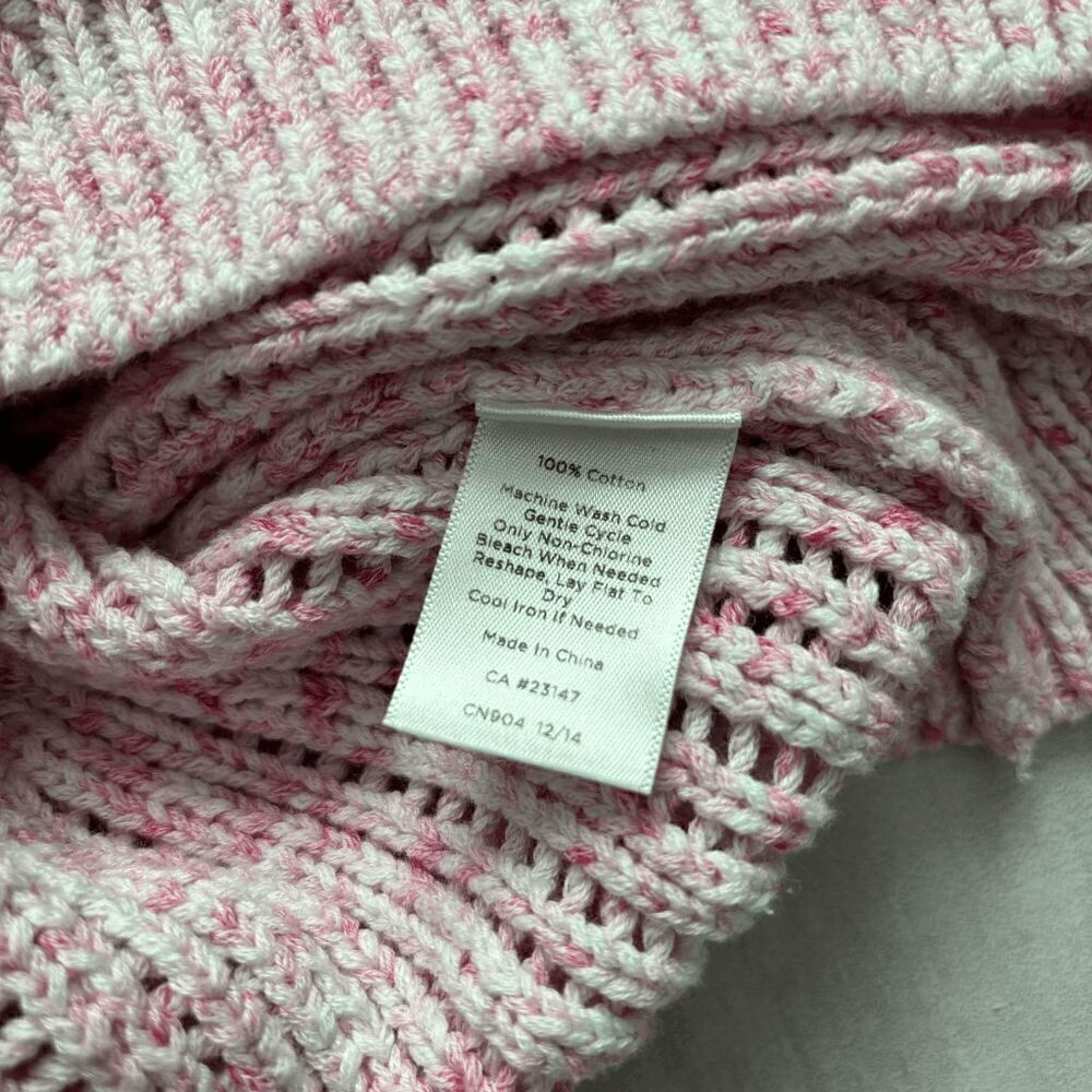 Talbots Open Knit Sweater Petite S 100% Cotton Pink Pullover Crewneck Barbie - Picture 2 of 7